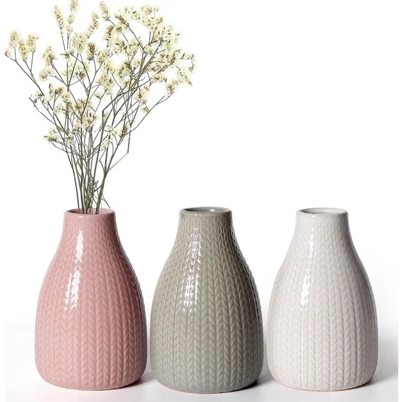 Set of 3 Decorative Ceramic Vases Pink Green White - Picture 2 of 4